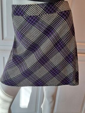 Ann Taylor Loft Purple Gray Black White Plaid Houndstooth Aline Mini Skirt